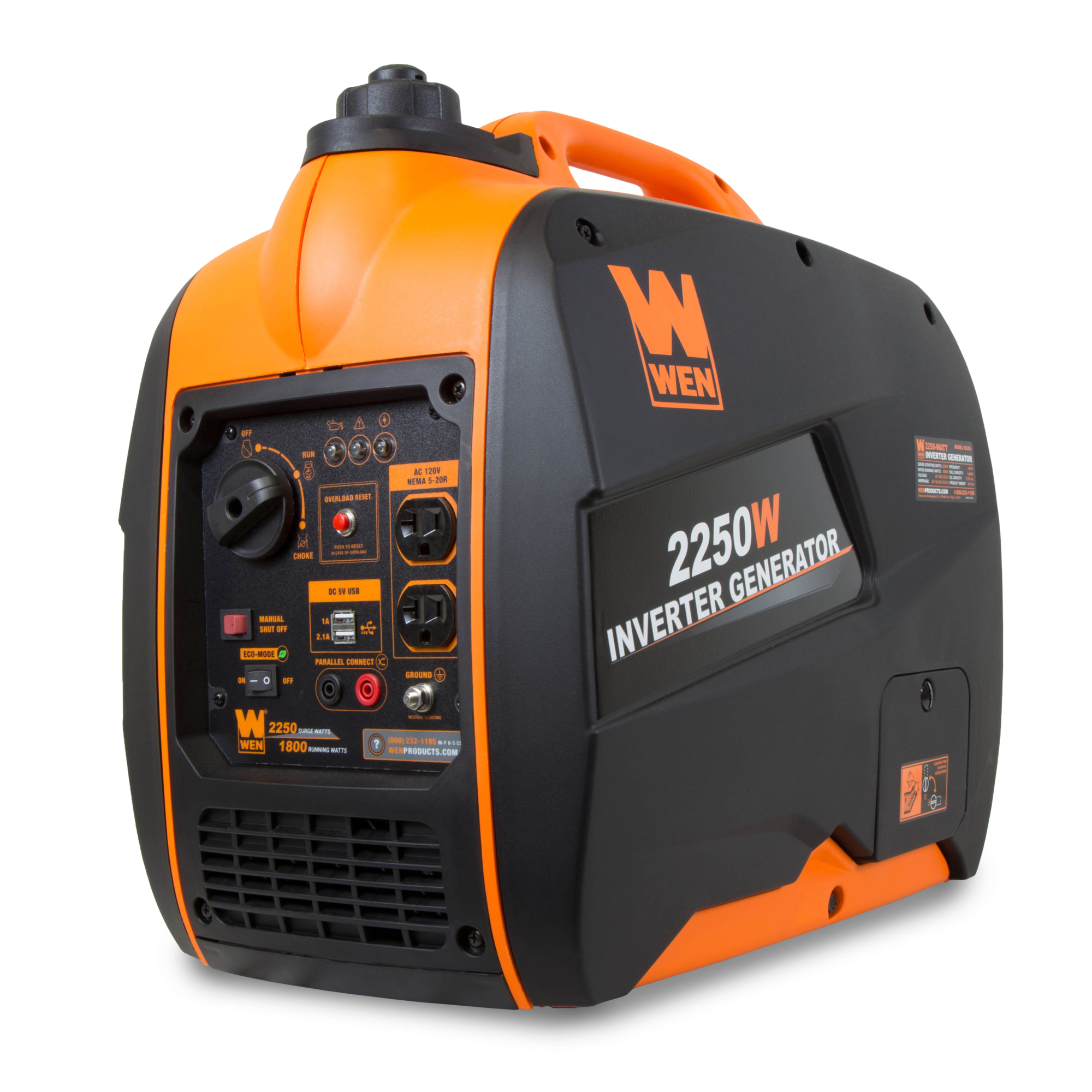 WEN, 2250W Inverter Generator with Fuel Shut-Off, Surge Watts 2250 Rated Watts 1800 Voltage 120 Model# 56225i